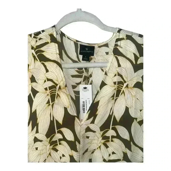 Worthington Olive Green V-Neck Georgette Blouse, Lareg - Picture 5 of 7